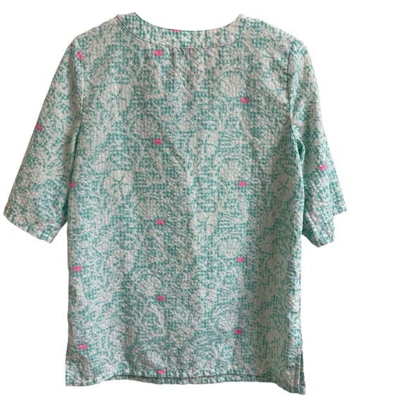 Vineyard Vines Girls Size L (14) Fish Print Seersucker 3/4 Sleeve Tunic Top - Picture 2 of 9